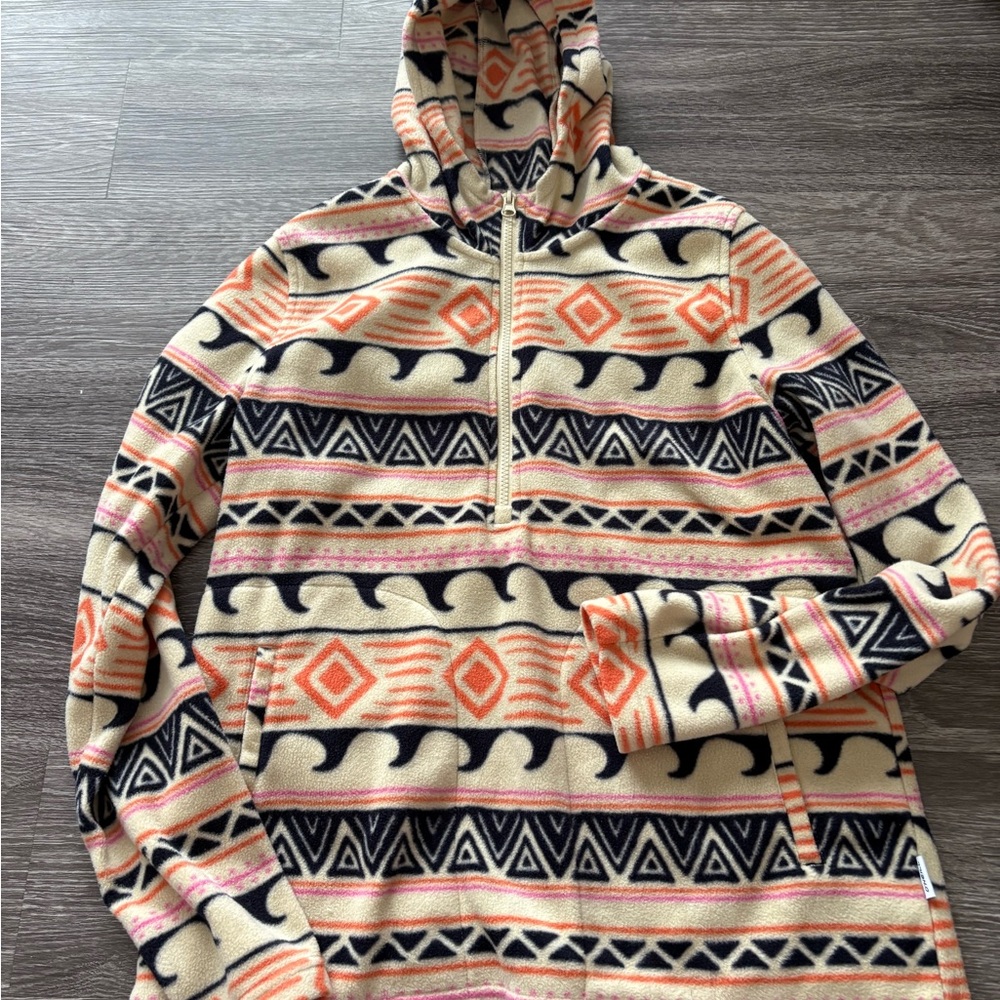 O'Neill Orange and Black Patterned Fleece Hoodie
